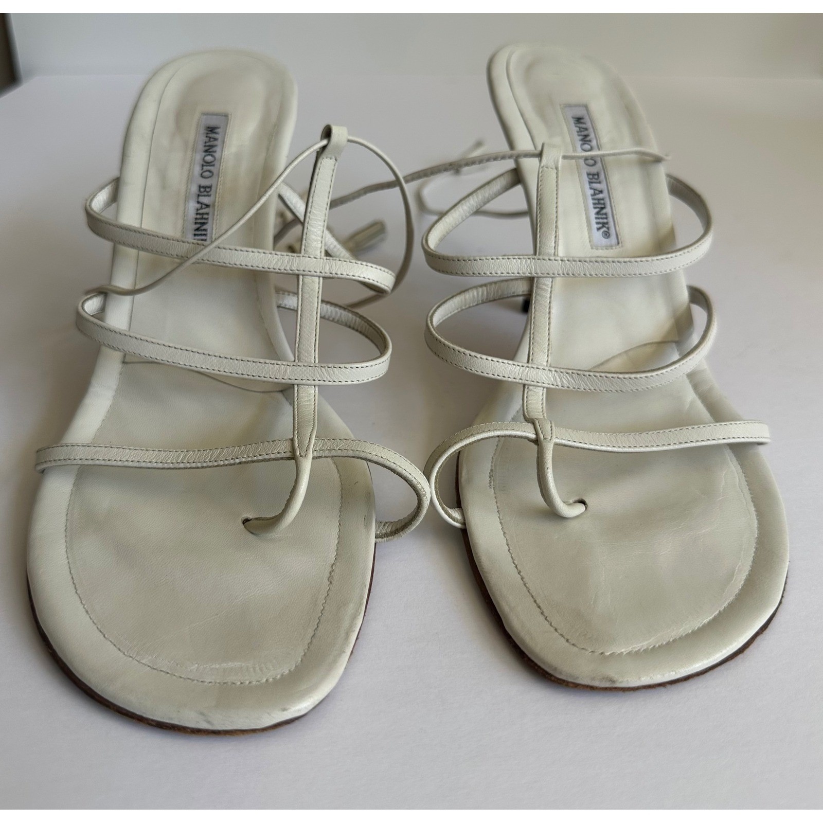 Manolo Blahnik White Leather Tassel Ankle Tie Wrap Stiletto Sandals Size 38.5
