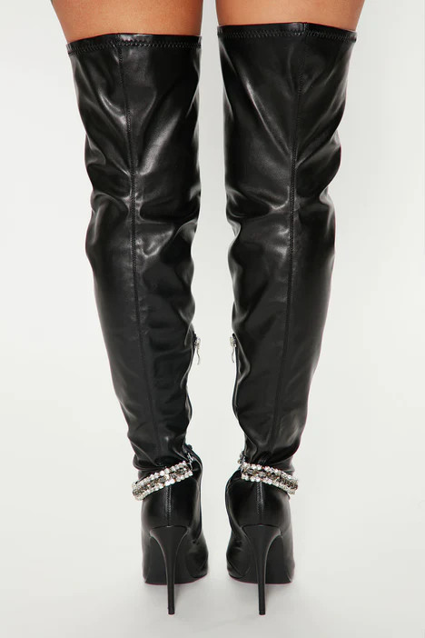 Fashion Nova Adara Sexy Stiletto High Heel Black Thigh High Boots Size 7.5 🔥
