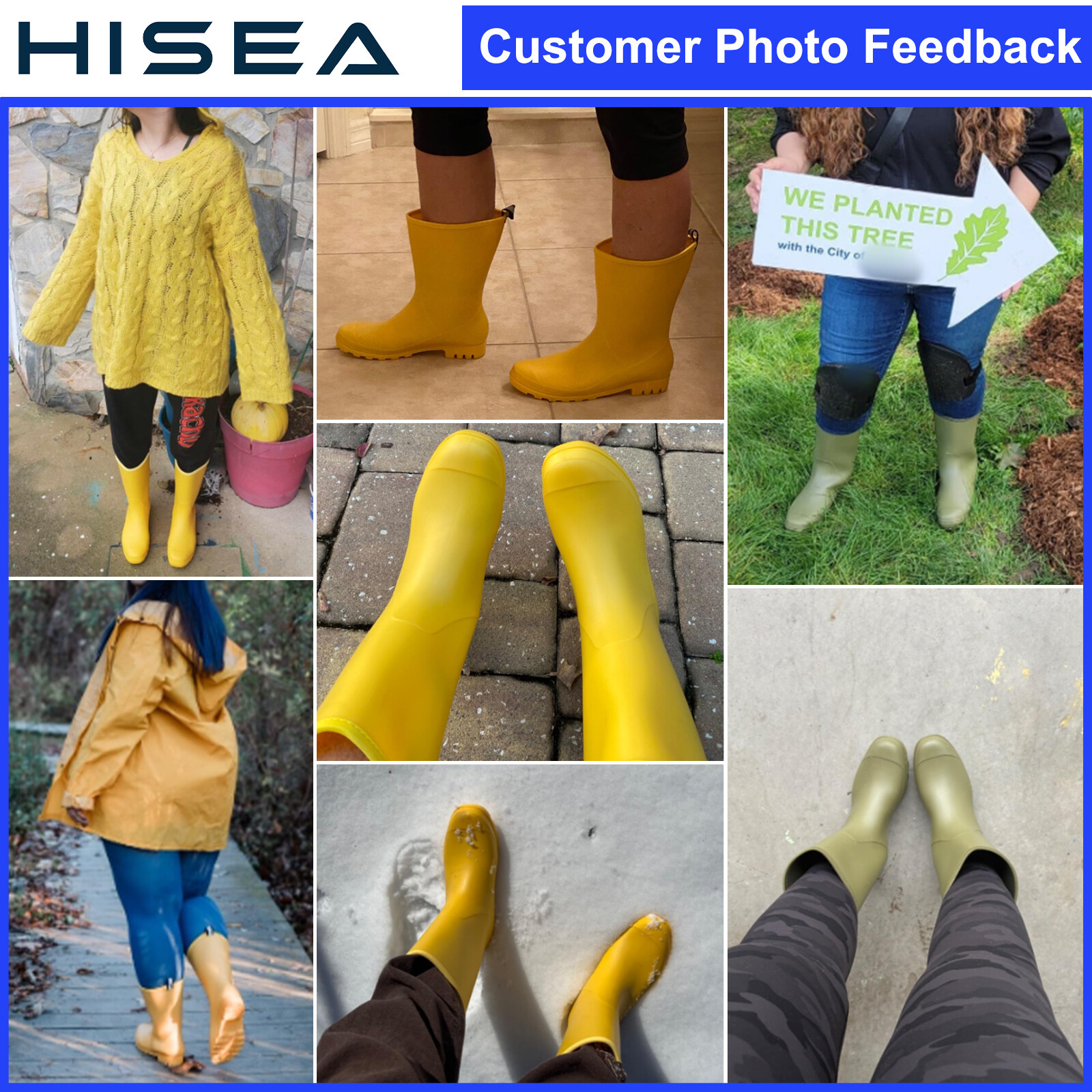HISEA Women Wide Calf Rain Boots Mid-Calf Garden Farm Work Matte Wellington Boot