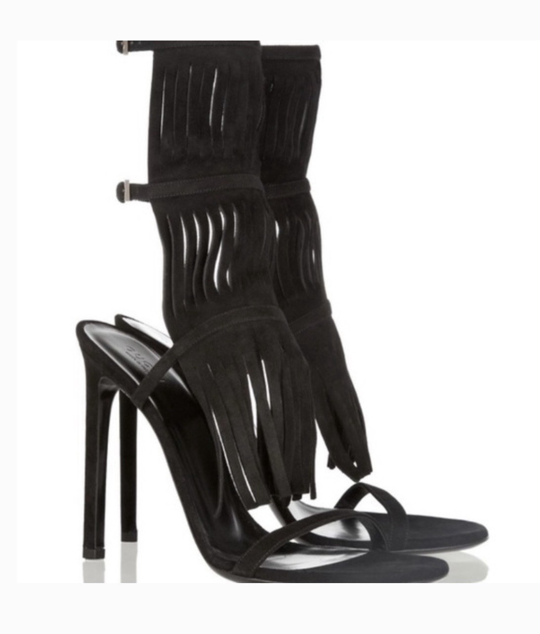 LAST ONE GUCCI Gladiator fringe Heel Sandal Black Suede 36 US 6.5 NEW w bag