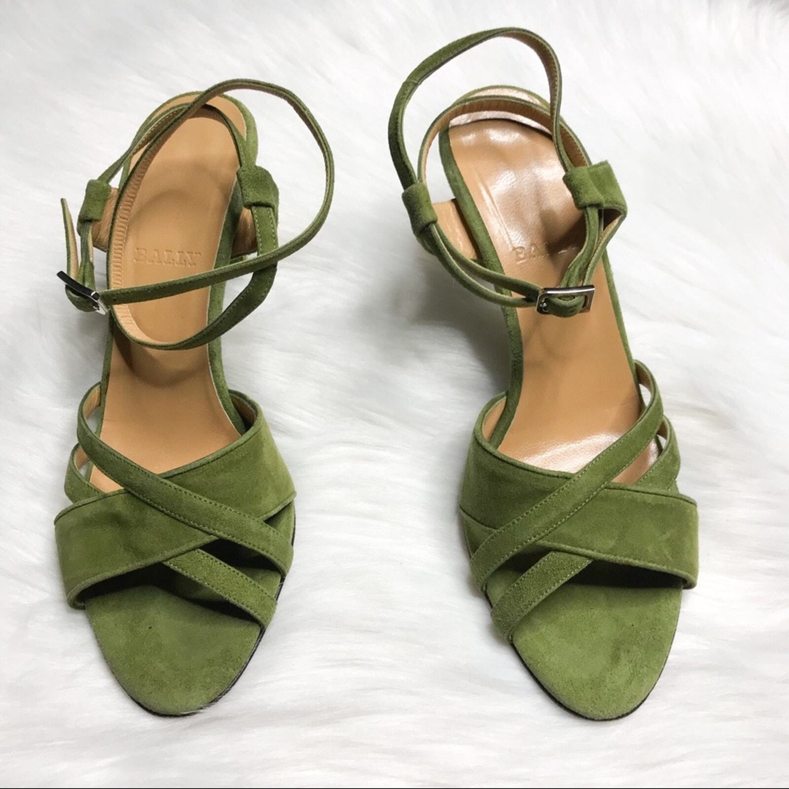 Bally Shena Suede Criss Cross Open Toe Ankle Strap Sandal Pear Green Sz 6