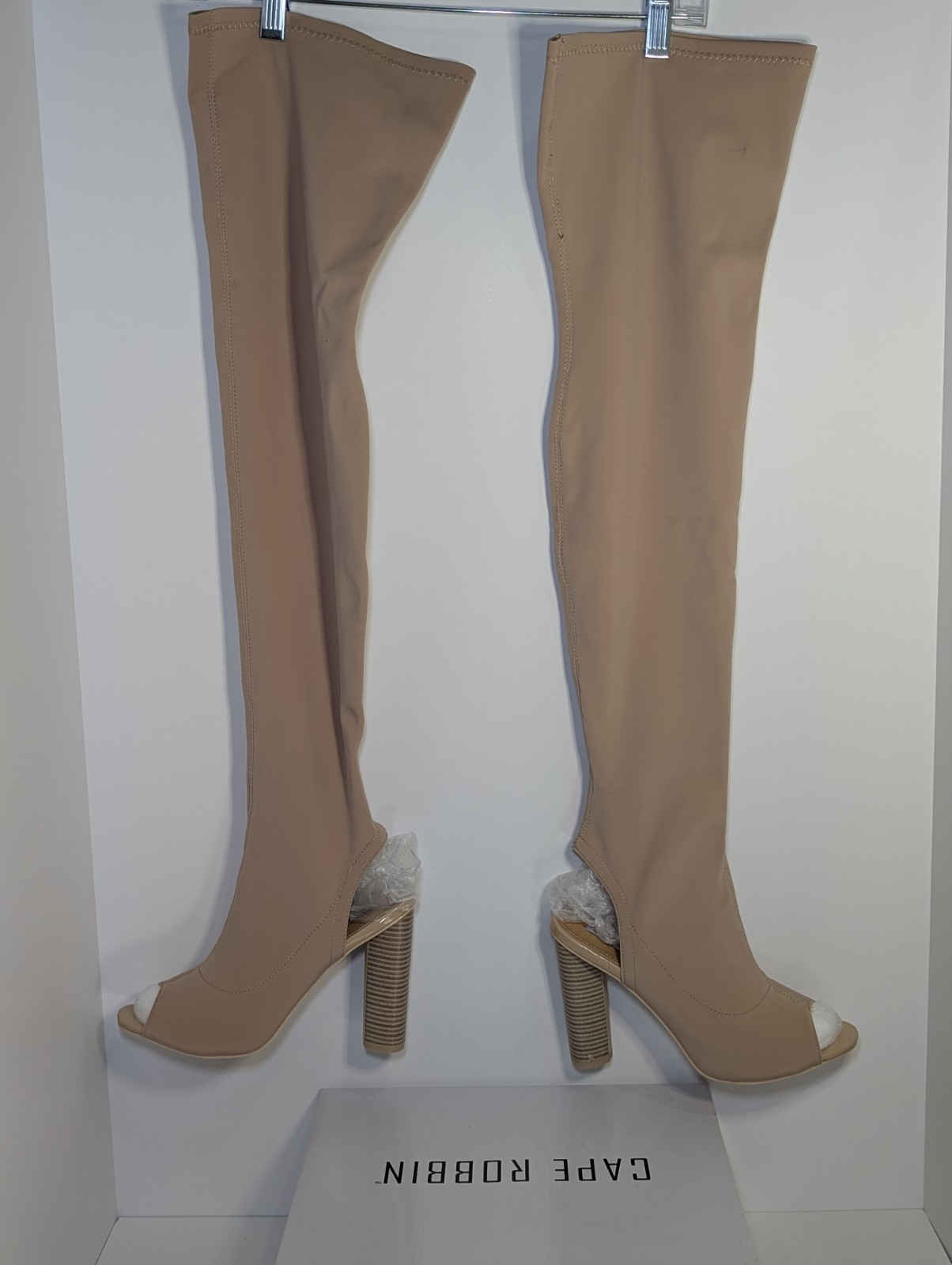 Cape Robbin Connie Women’s Over The Knee Boots Nude Peep Toe Block Heel Size 6.5