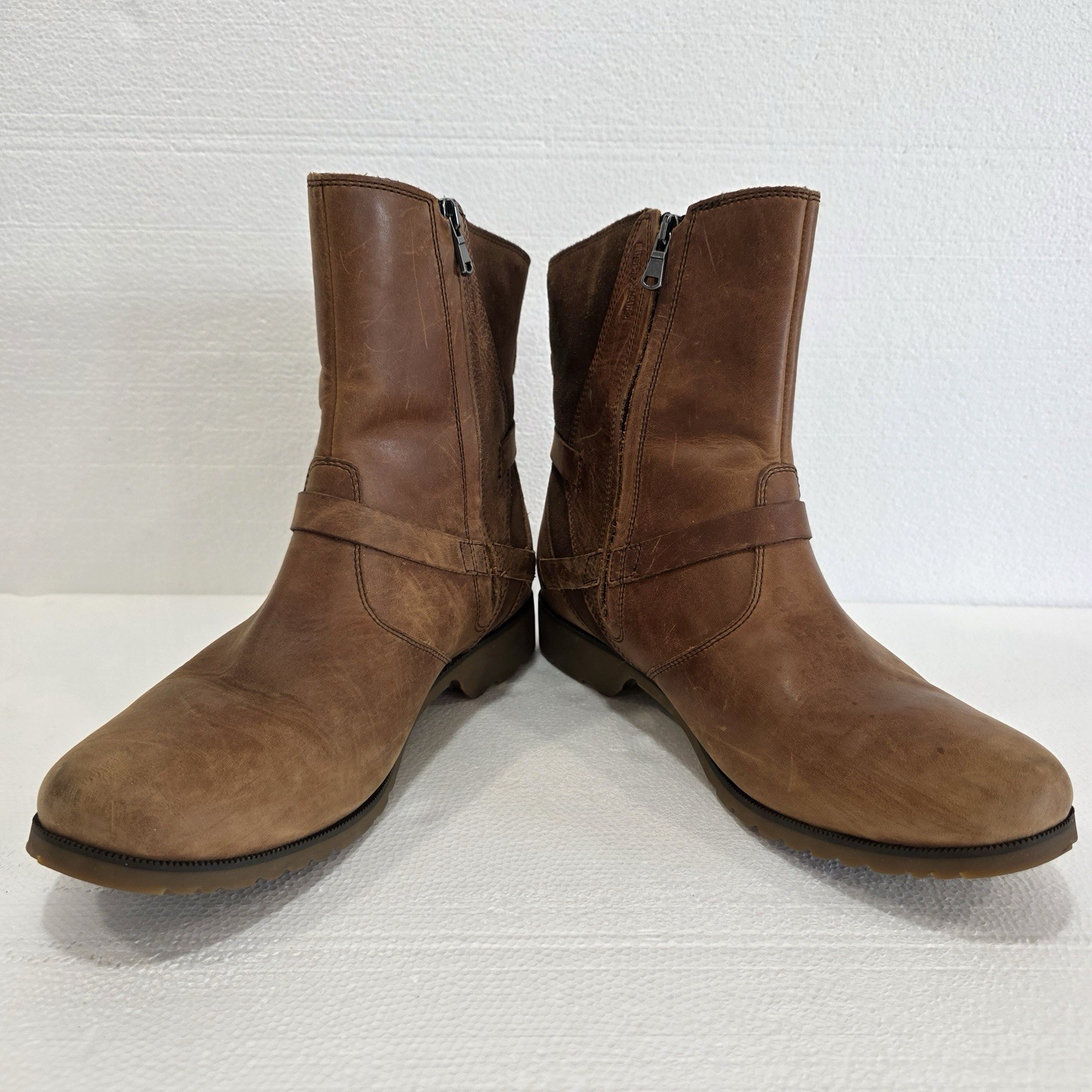 Teva Waterproof Leather Boots Brown Women’s 11 Side Zip Strap Ankle