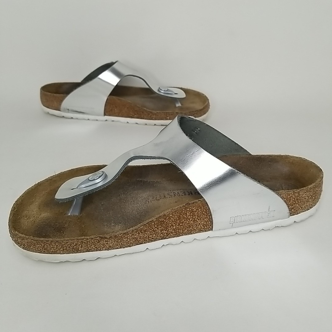 Birkenstock Gizeh BS Silver Comfort Leather Sandals Womens sz US 10-10.5/EU 41