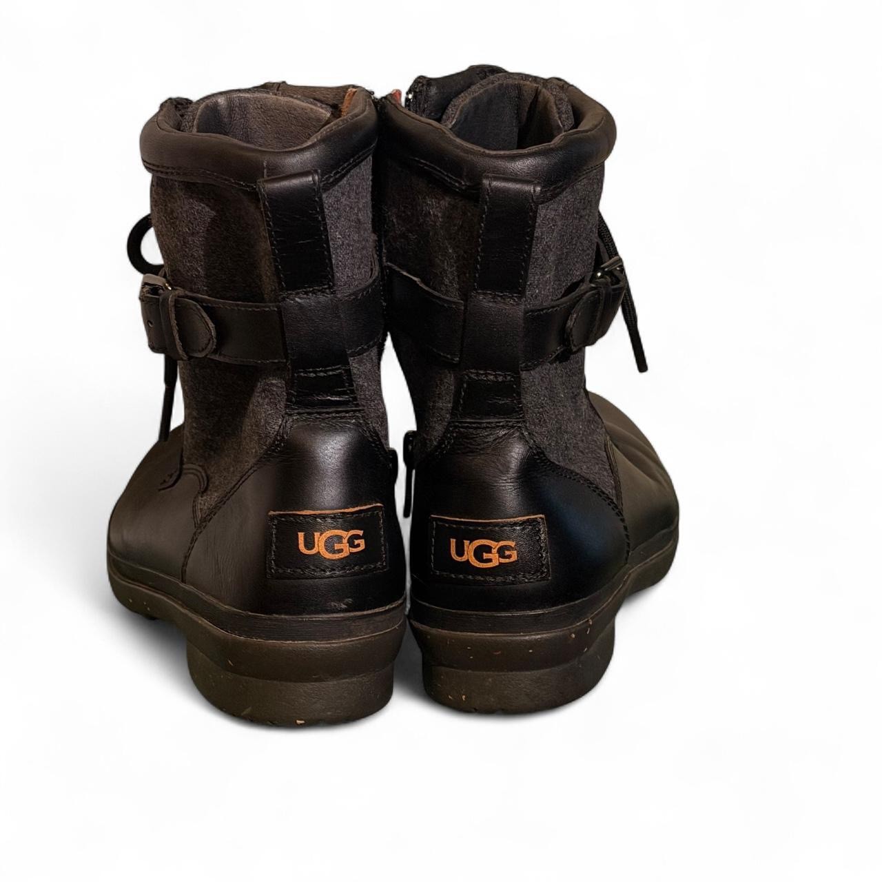 UGG Kesey Black Gray Waterproof Black Leather Gray Wool Boots Women’s Size 7.5