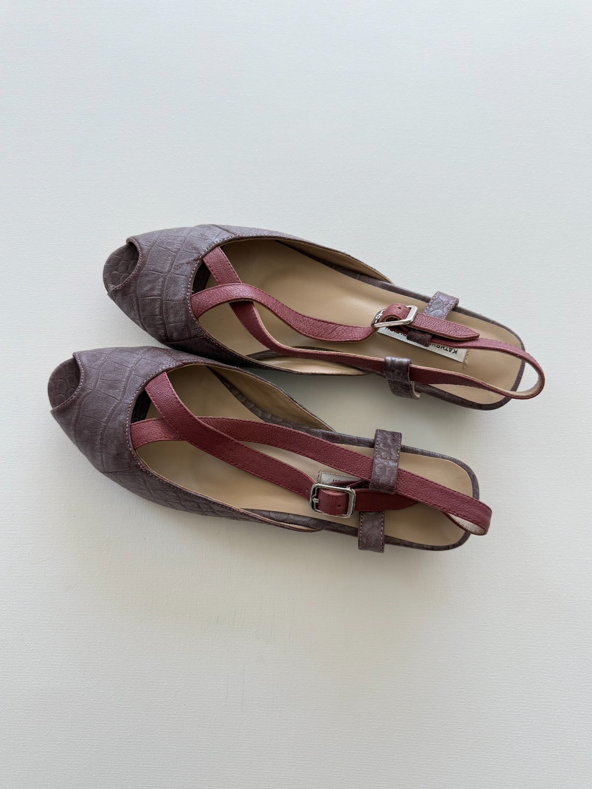 New Handmade Mauve Red Genuine Leather Low Heel Slingbacks NYC Designer