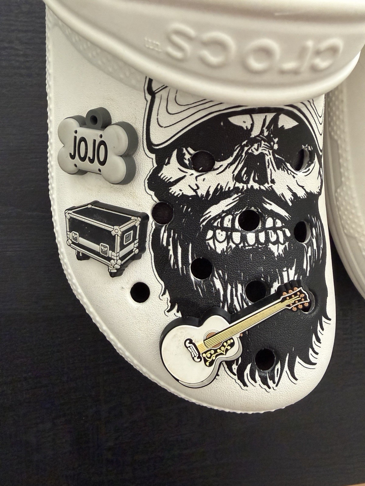 Luke Combs X Classic Lined Crocs Skully W8/M6 White Black Clogs W/Custom Jibbiz