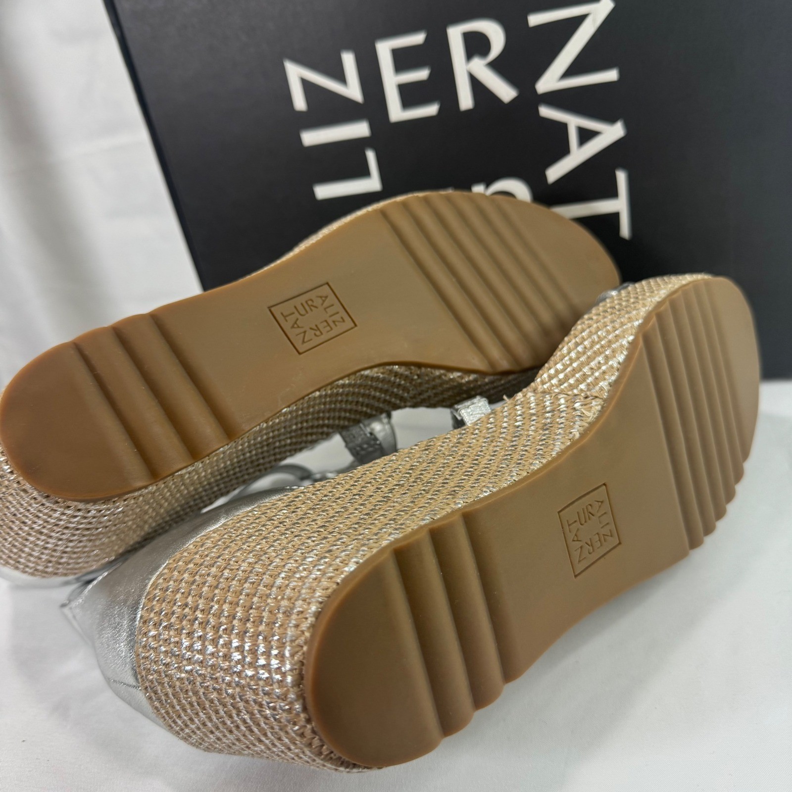 New Naturalizer Serena Silver Metallic Rhinestone Espadrille Wedge Sandal Sz 13