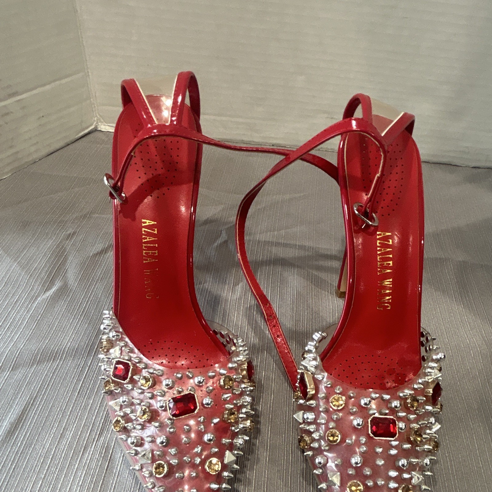 AZALEA WANG Women’s Red/Clear PVC Rhinestone Pointed Toe Stiletto Pump 7