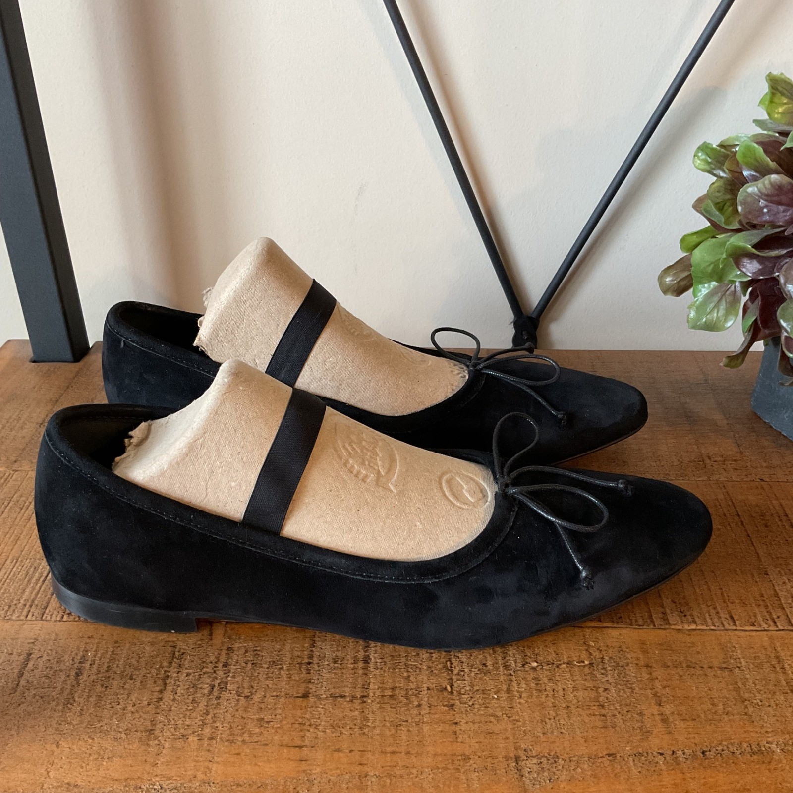 A. Soliani Como Strap Black Suede Mary Jane Ballet Flats Size 38.5 Made in Italy