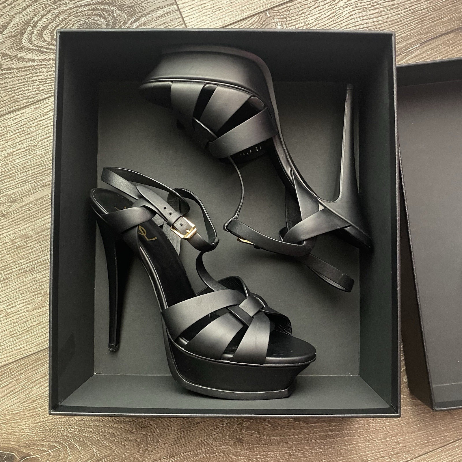 YSL (Yves Saint Lauren) Tribute Platform Sandals, Black, Size EU 39.5, US 9