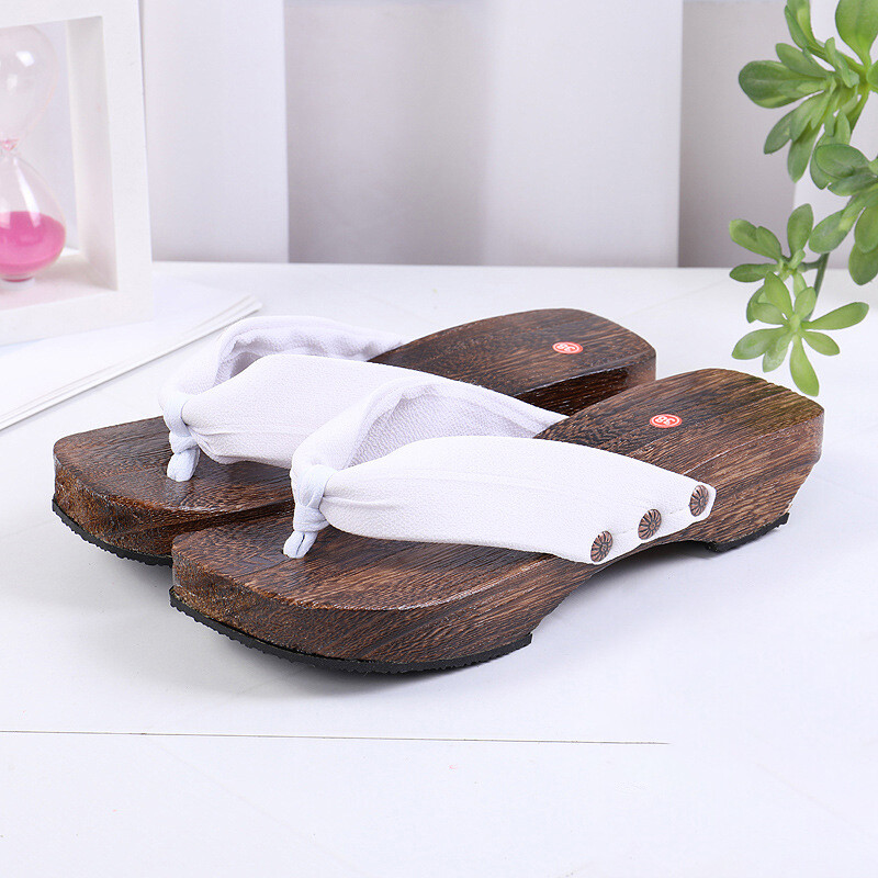 3.5cm Heel Geta Japanese Clogs Slippers Wooden Flip-flops Soild Color Costume US
