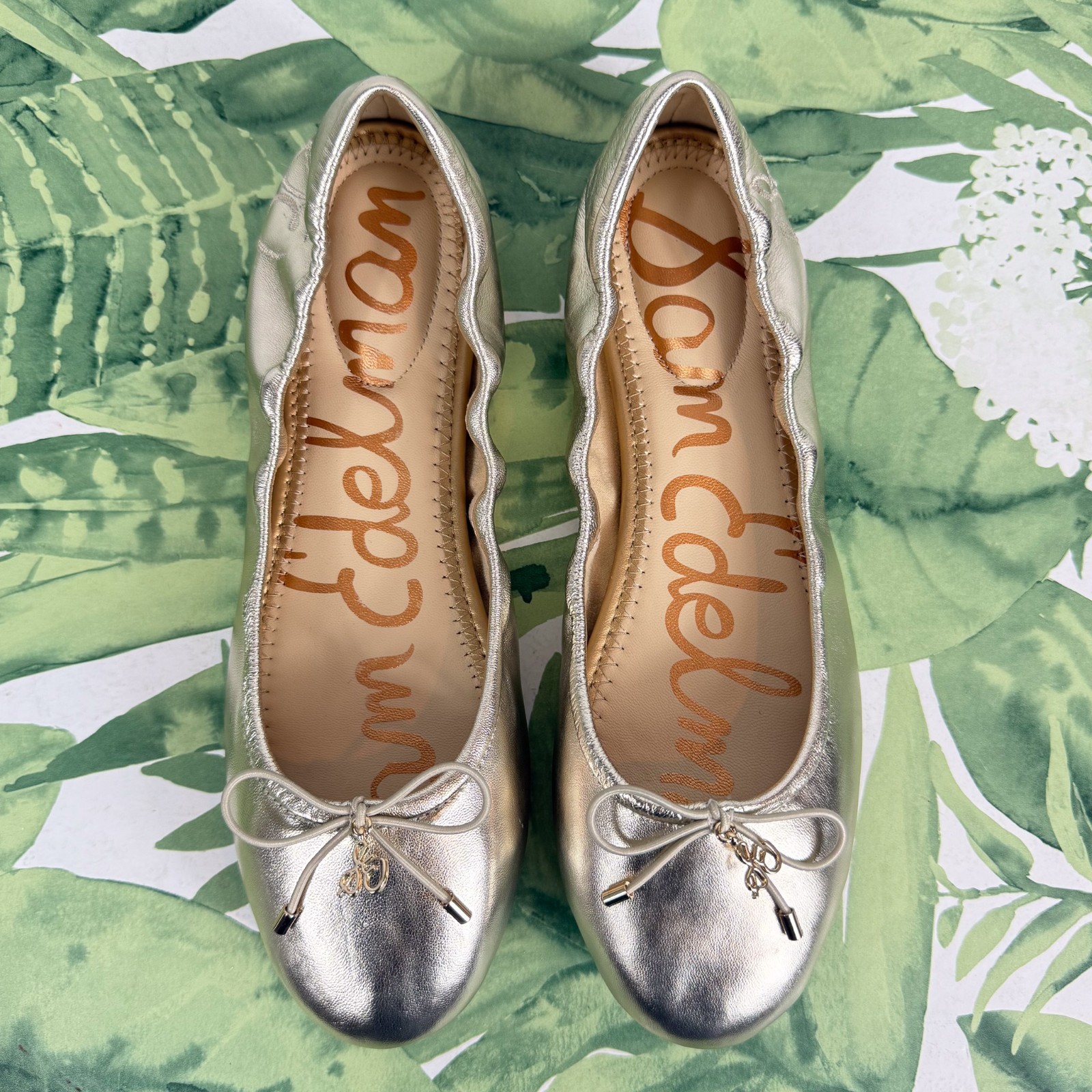 SAM EDELMAN NEW Felicia Jute Metallic Leather Ballet Flat