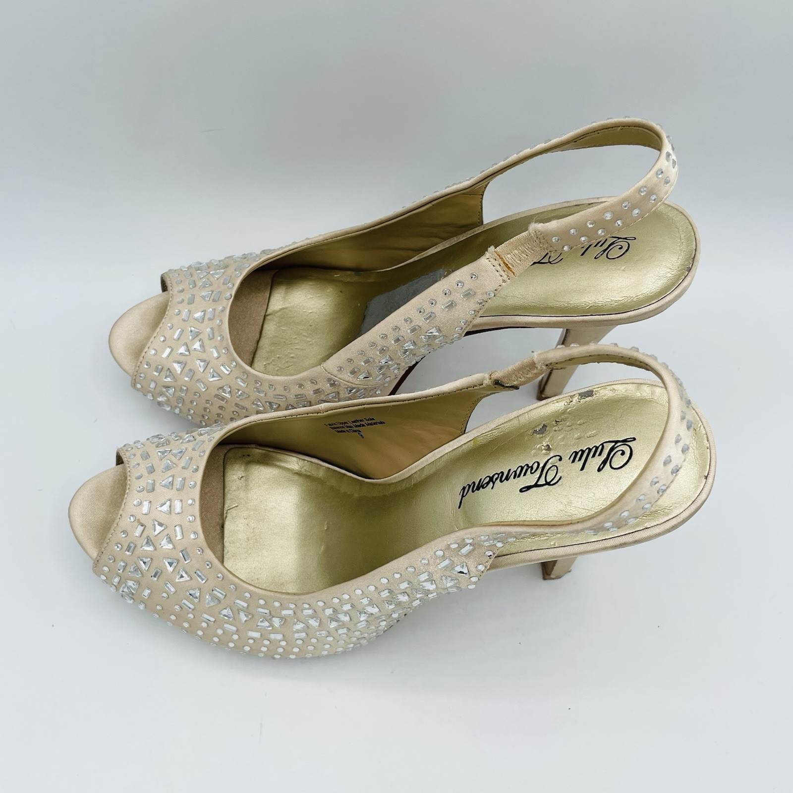 Lulu Townsend Shoes Womens Size 9 Beige Rhinestone Sling Back High Heels Sandals