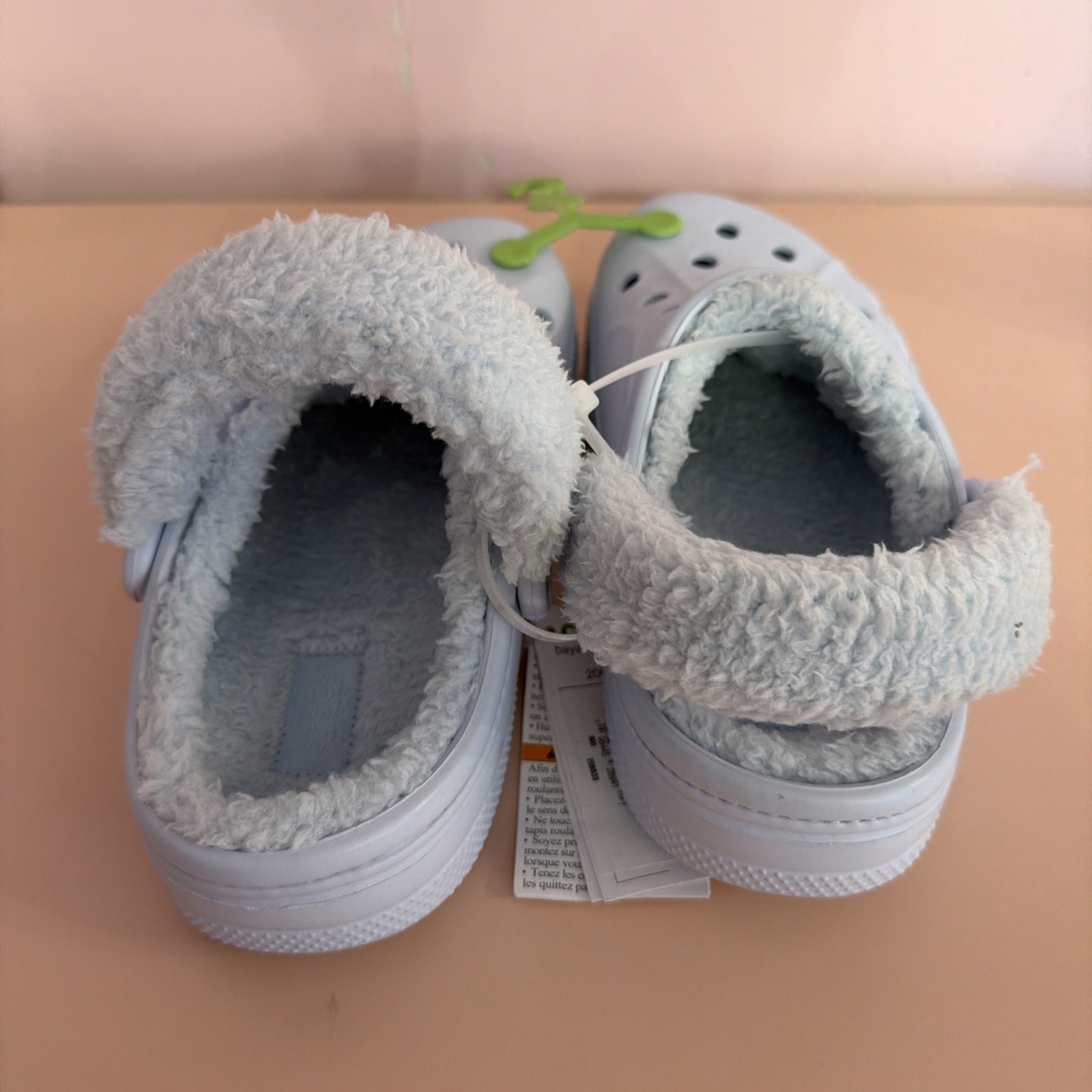 NEW Crocs Light Blue Baya Lined Fuzz Fleece Strap Clogs Men’s 5/Women’s 7