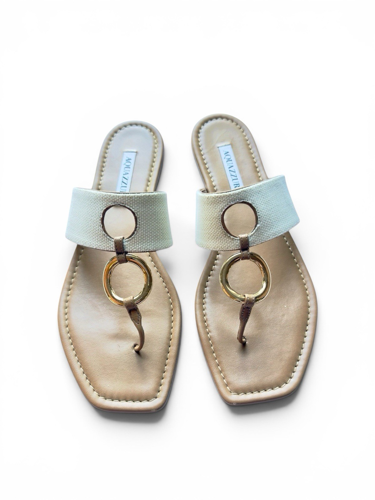 AQUAZZURA Women’s Sandals Leather And Canvas Slides Size 10 US 41 EU Italy