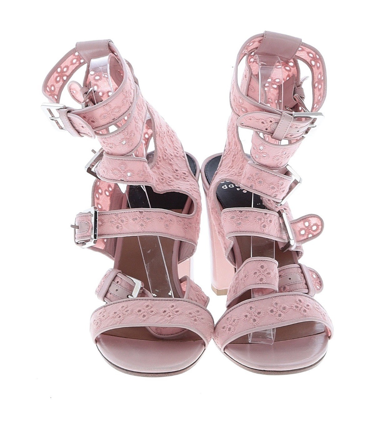 Laurence Dacade Leather Heels Eyelet Buckle Sandals Blush Pink Size 39 W Open To