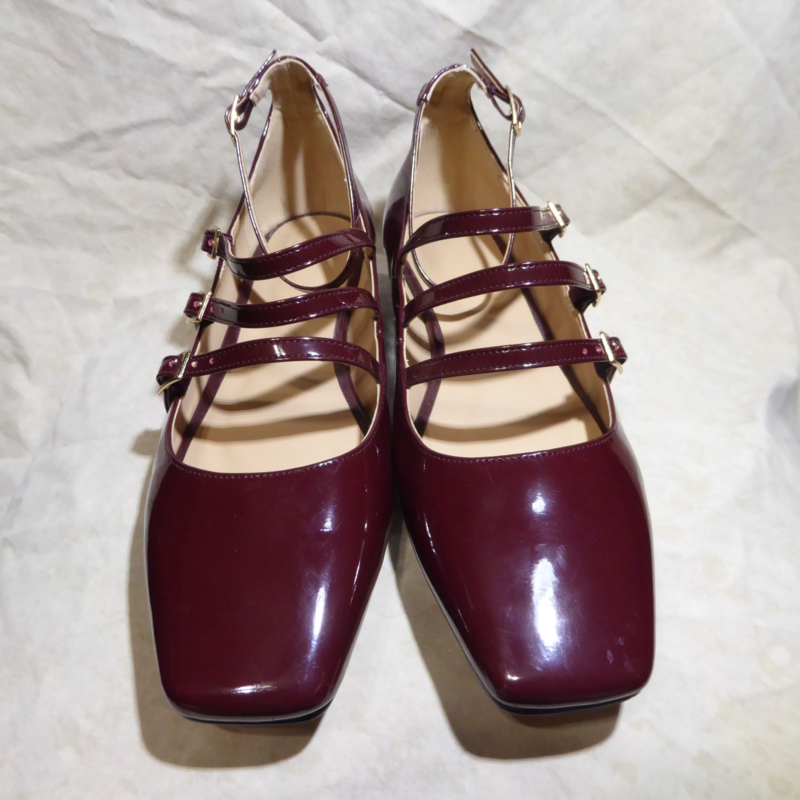 🩰 Unbranded Ankle Multi Strap Ballet Flats sz 11 M Red Wine Patent Leatherette