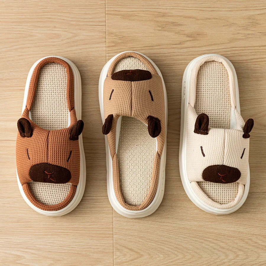 Summer Women’s Flax Soft Thick Sole Home Slippers Indoor Cute Cartoon Anti-slip