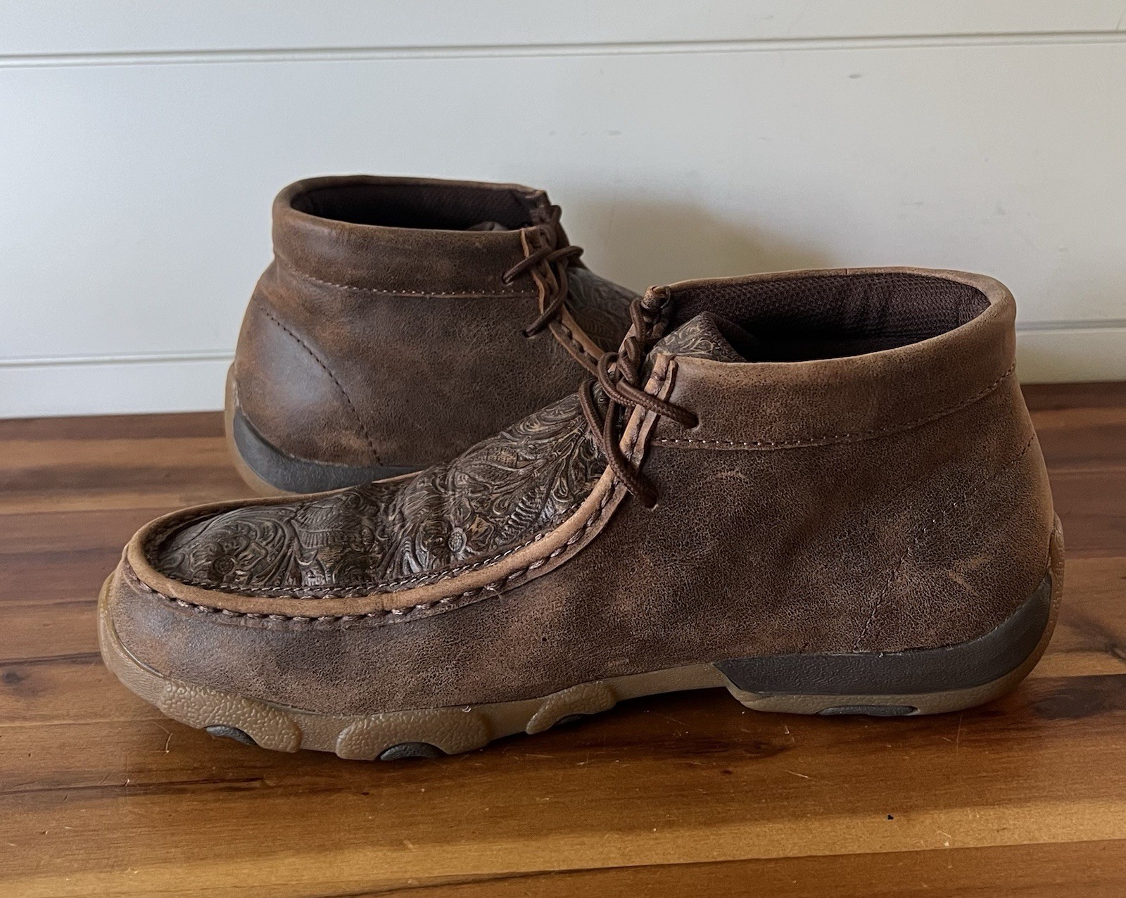 Twisted X Chukka Driving Moc Women Brown Leather Tooled Moccasin Boot Size 9.5 M