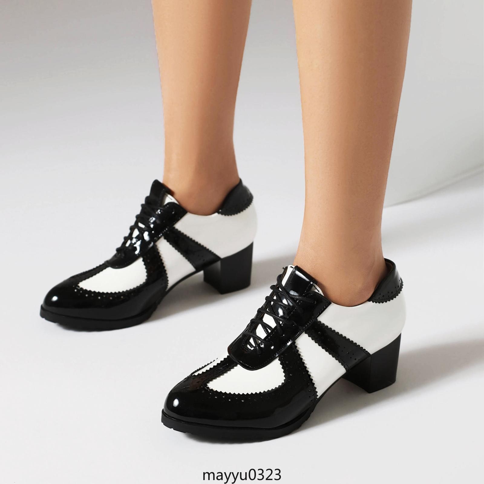 Womens Lace Up Dress Low Chunky Heel Casual Chelsea Shoes Oversize 50/52/48 Hot