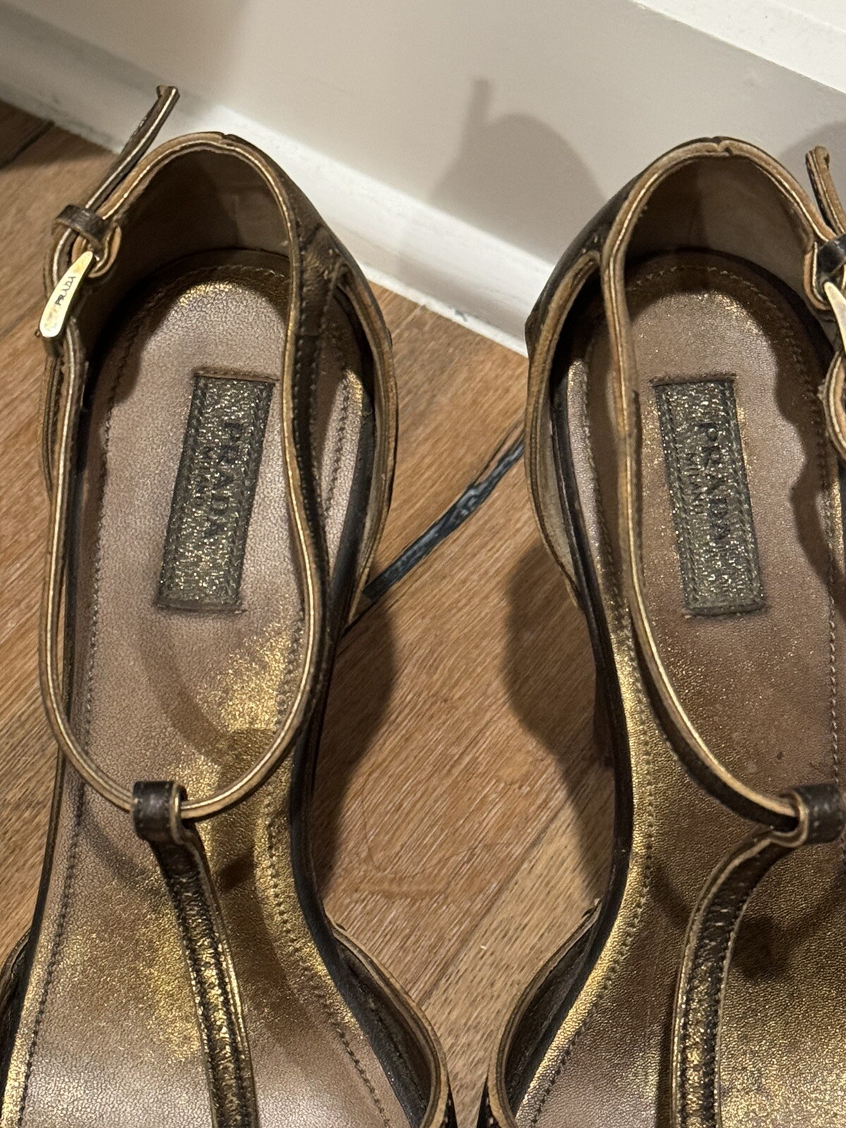 PRADA Bronze T-strap Heels