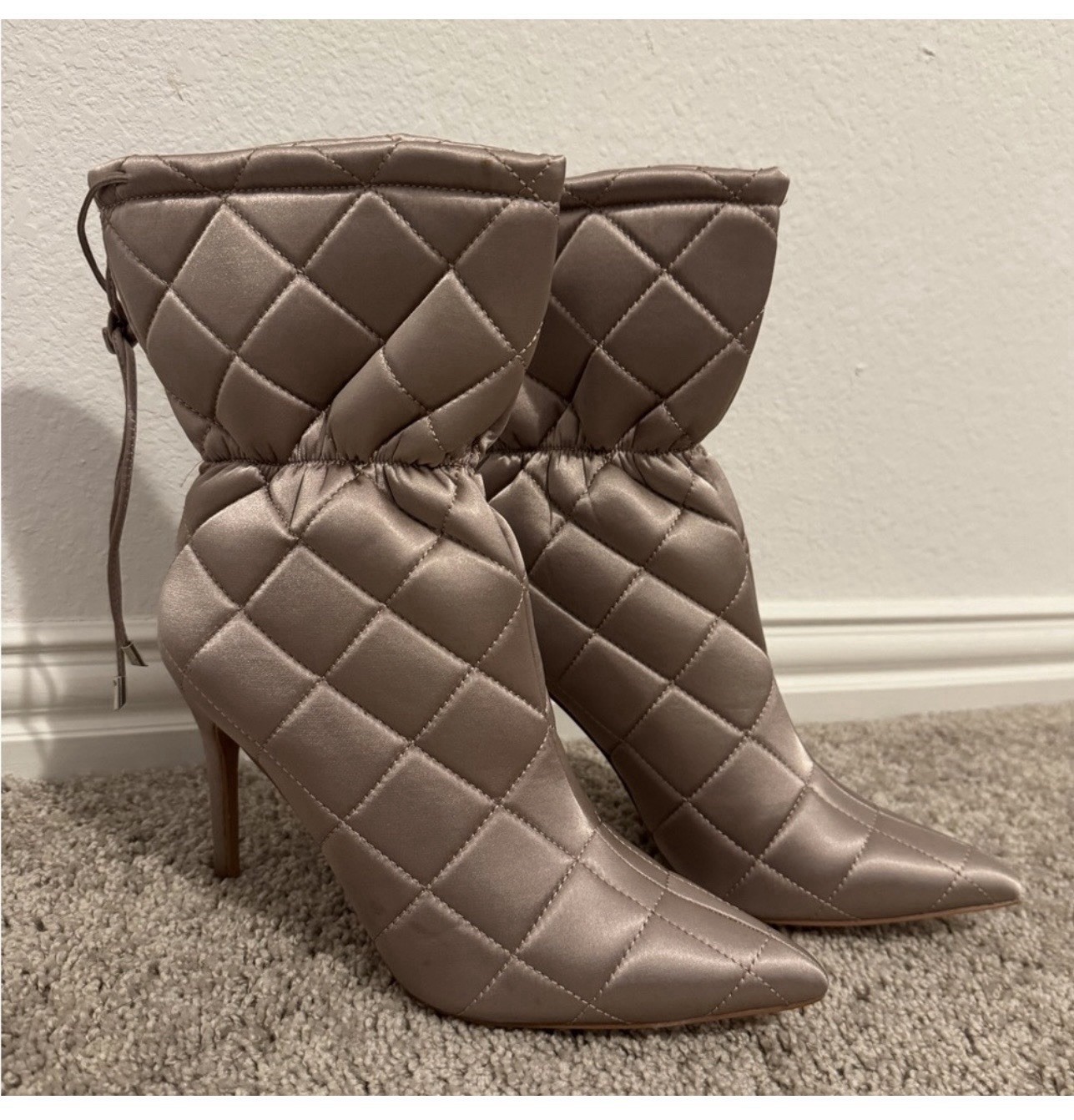 Cape Robbin Makayla Women’s Quilted Satin Lace-Up Ankle Bootie Brown US 11