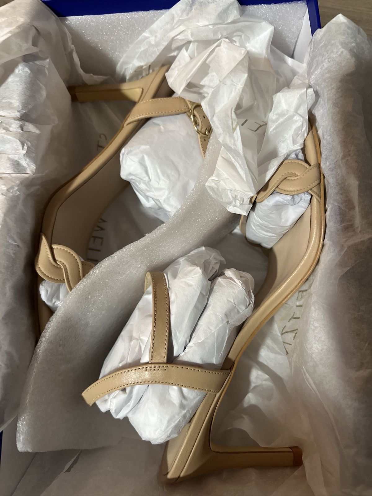 Stuart Weitzman Dancer Twistie 75 Leather Sandal Women’s Golden Beige Size 10