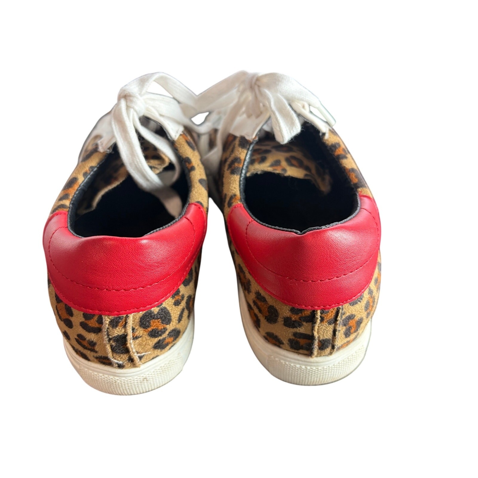 Natrure Breeze Leopard Star Sneakers Red Heel Lace up Casual Street Style 8.5