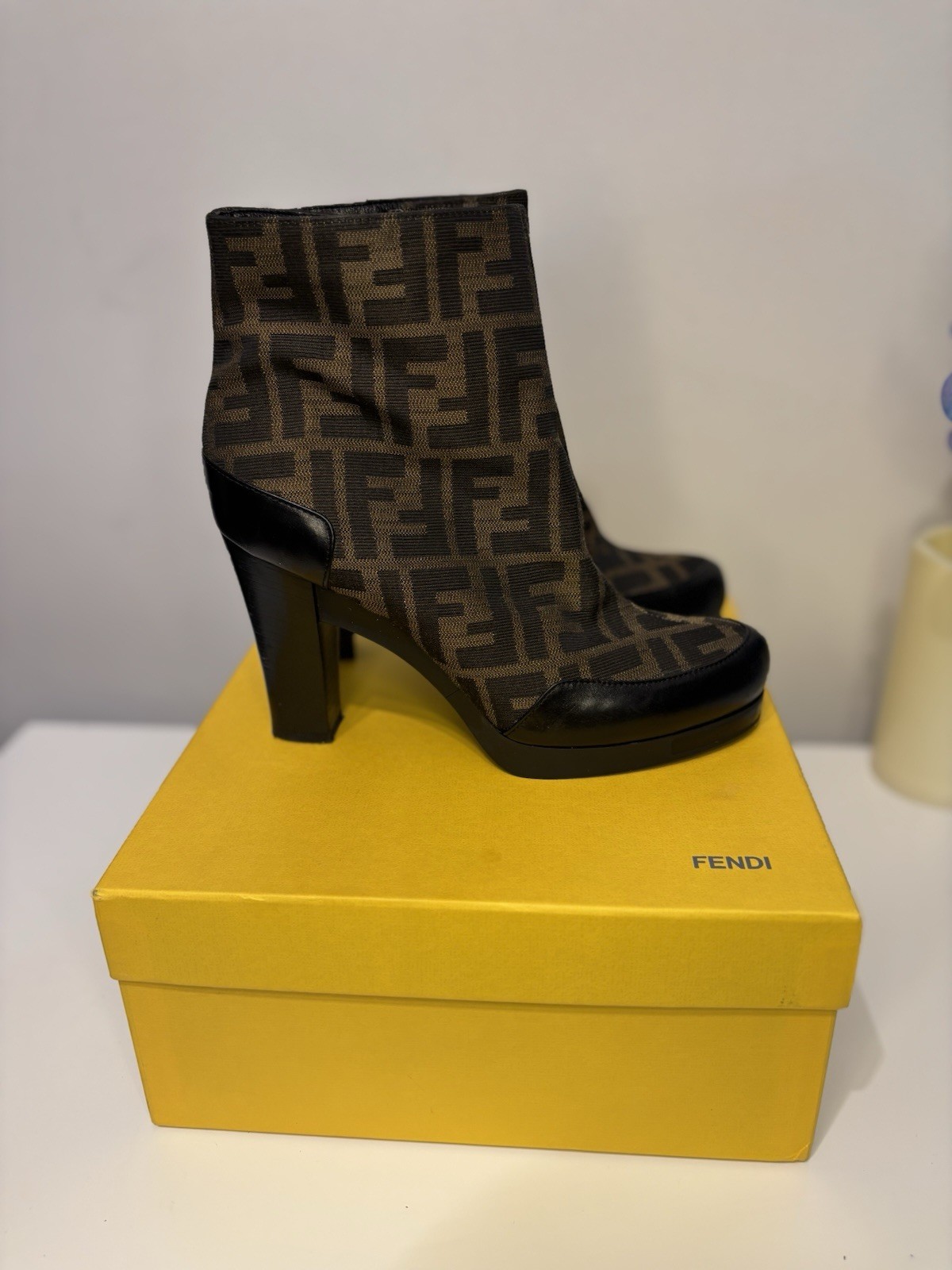 Fendi Zucca Canvas Platform Ankle Booties/ Size37.5