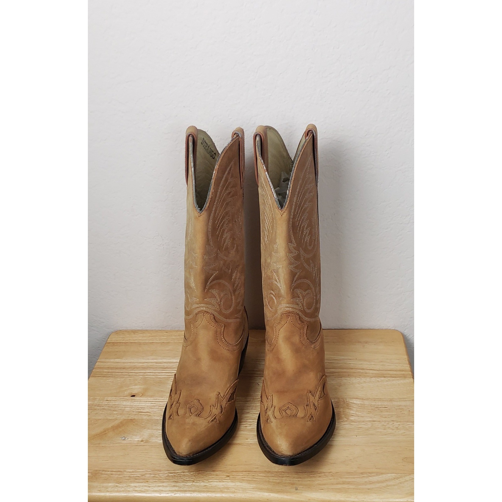 Durango Tan Leather Western Cowboy Boots Pointed Toe Stitched Womens 10D Rodeo