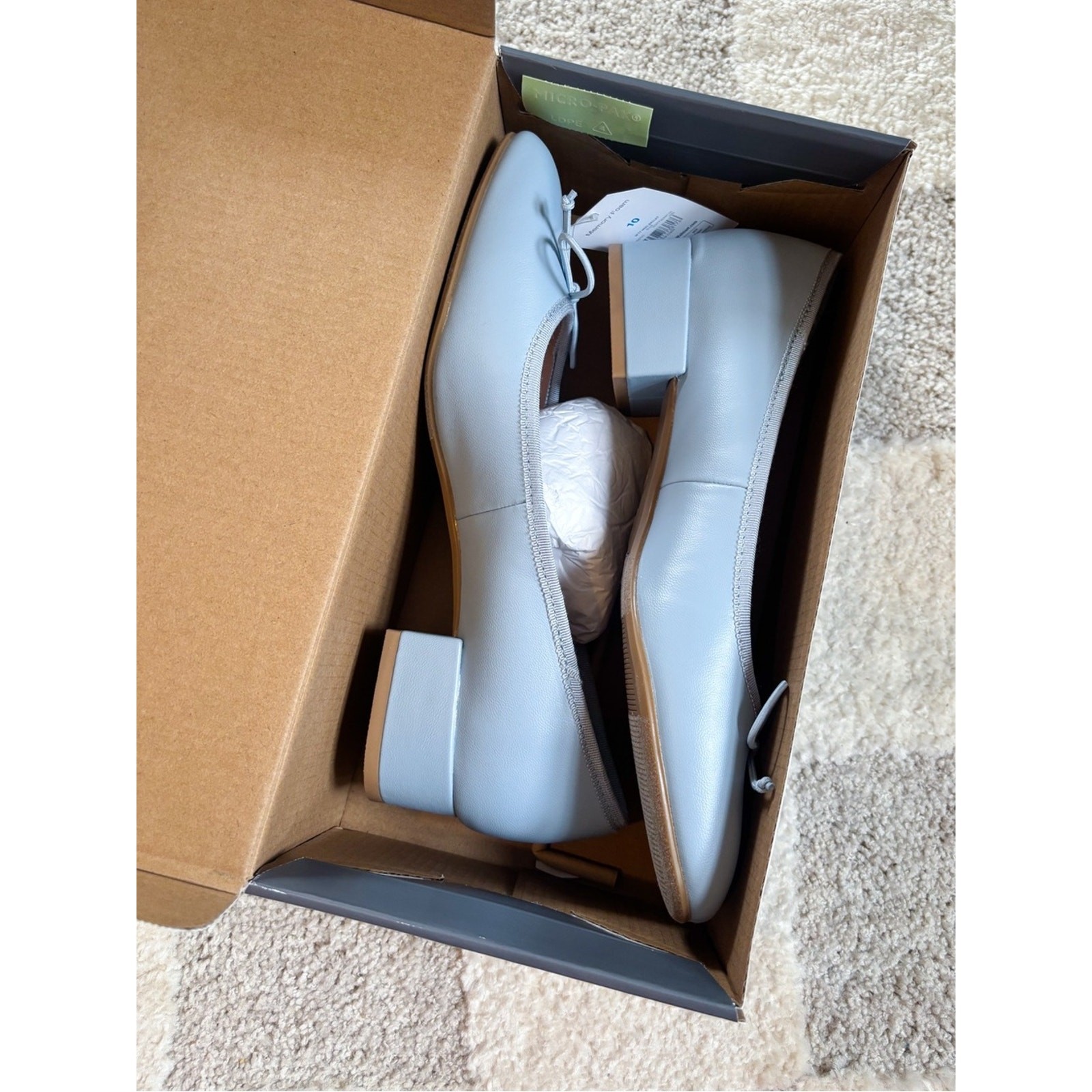 NWT Time and Tru Bow Low Block Heel Light Blue Shoes Women Size 10 Ballet Pump
