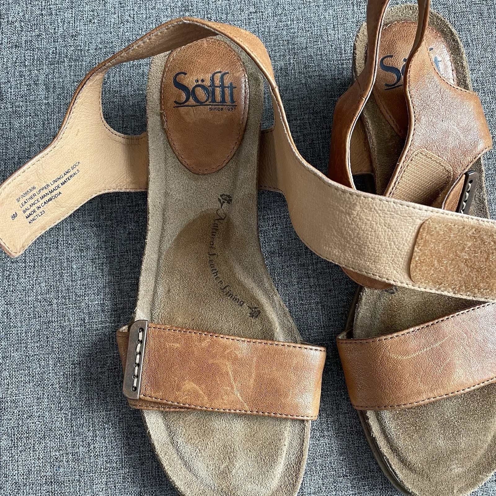 Söfft Verdi II leather Wedge Sandals Tan Women’s Sz 8 Hook & Loop Luggage Brown