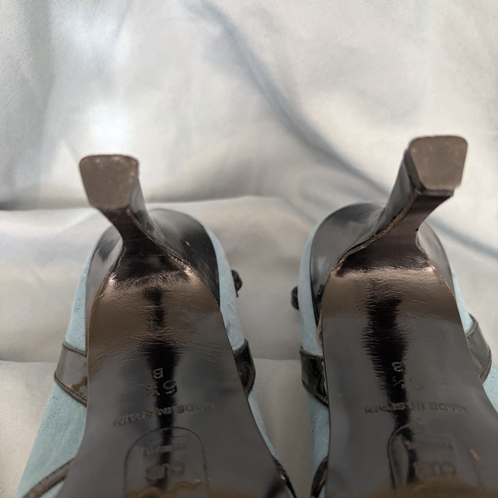 Charles David Vintage Heels Blue Suede Black Leather Slingback Sz 5.5 Classy
