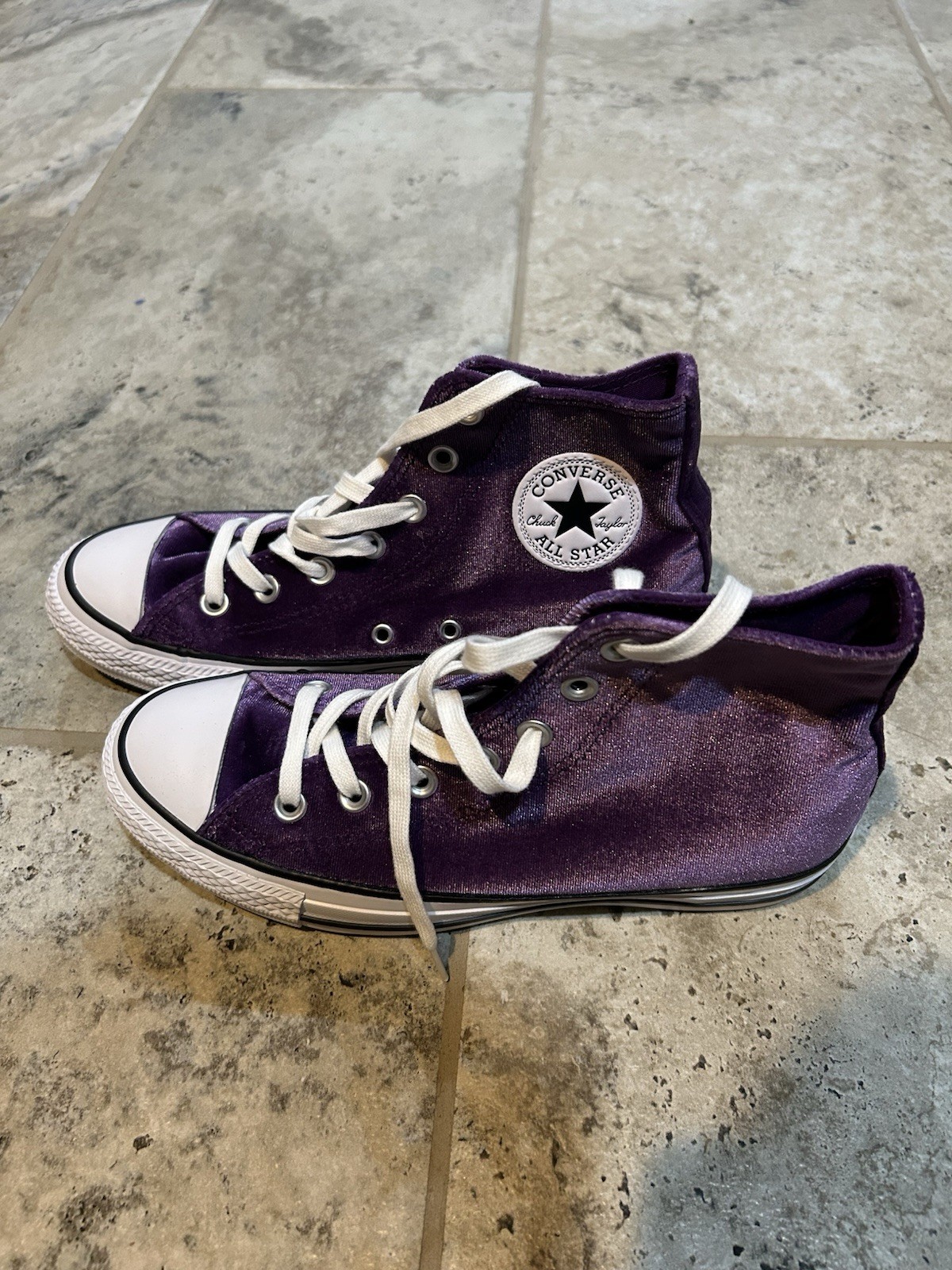 Purple Converse Size 7.5, Fuzzy outside #557931F with Plastic Shoe Storage Box