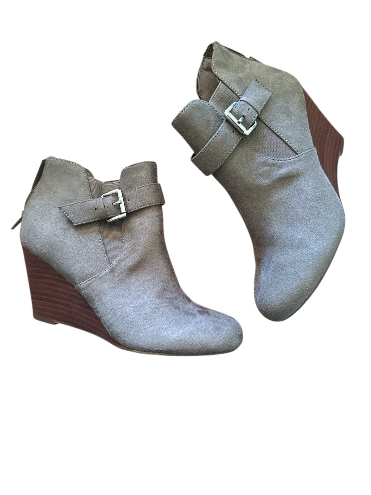 Report Boots Womens 7 Gerard Wedge Ankle Booties Gray Suede Buckle Back Zip