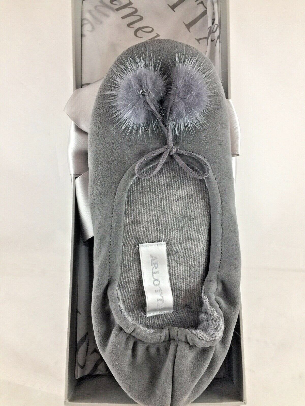 Arlotta Cashmere Drawstring Pom Pom Ballet Slippers – GREY – Small – 5 – 6 US