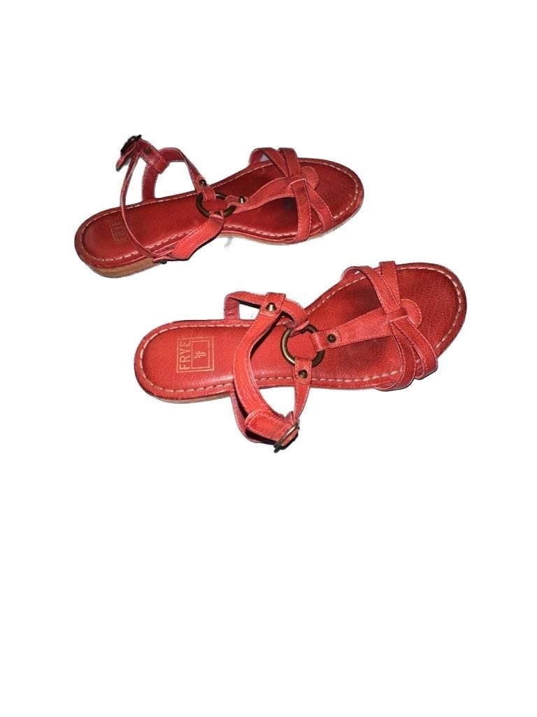 Frye Rachel Ring T-Strap Red Leather Sandals