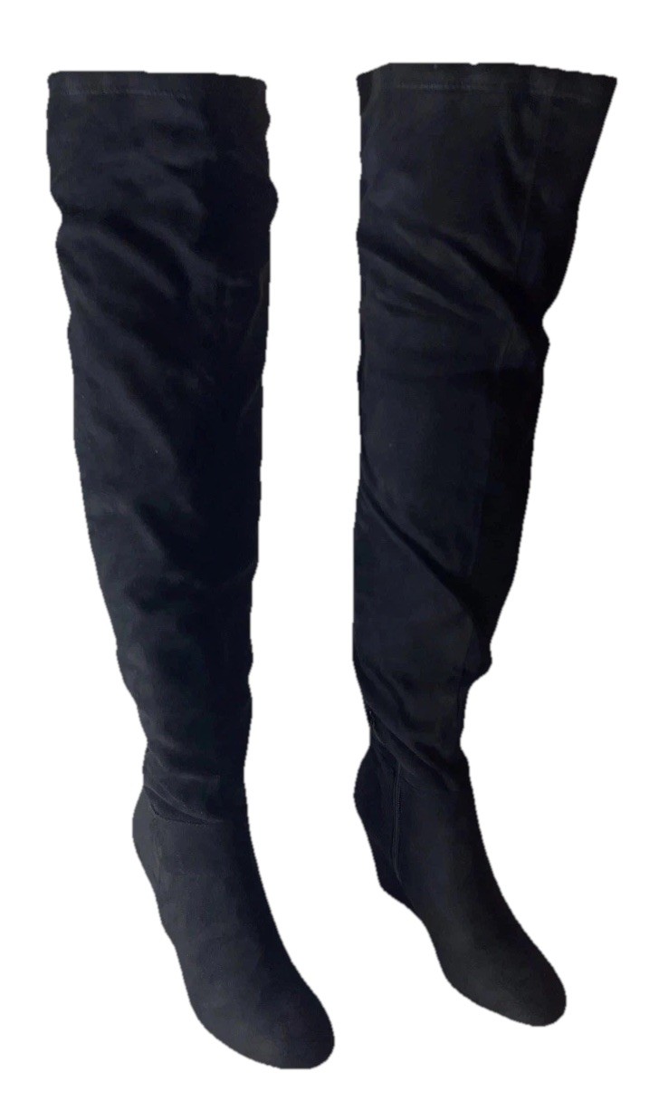 Von Maur Chinese Laundry Thigh High Boots Ultra Black Suedette Size 7.5 New/box