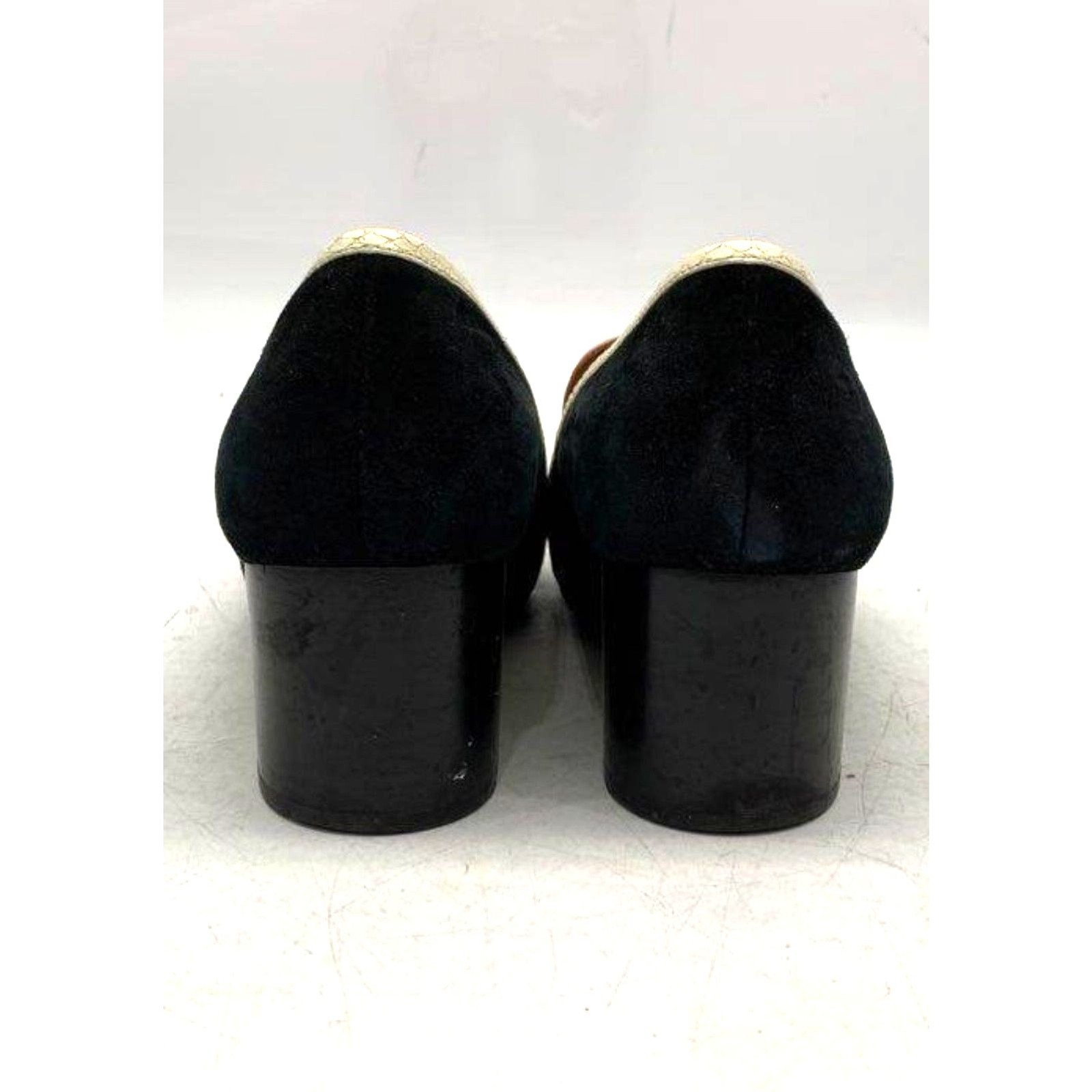 Tory Burch Jessa Loafer Pumps Suede Patent Leather Gold Chain Pink Black 10M