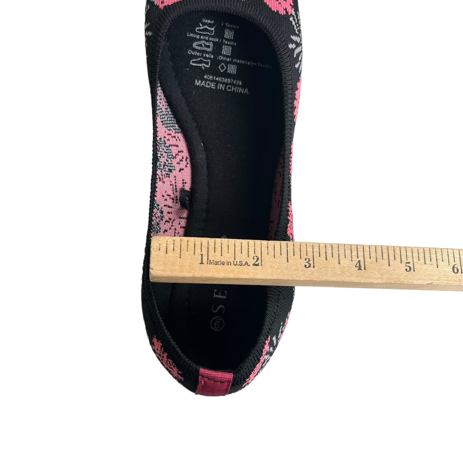 SERRA Women’s 9 Black Pink Floral, Recycled Material Textile, Ballet Flats Shoes