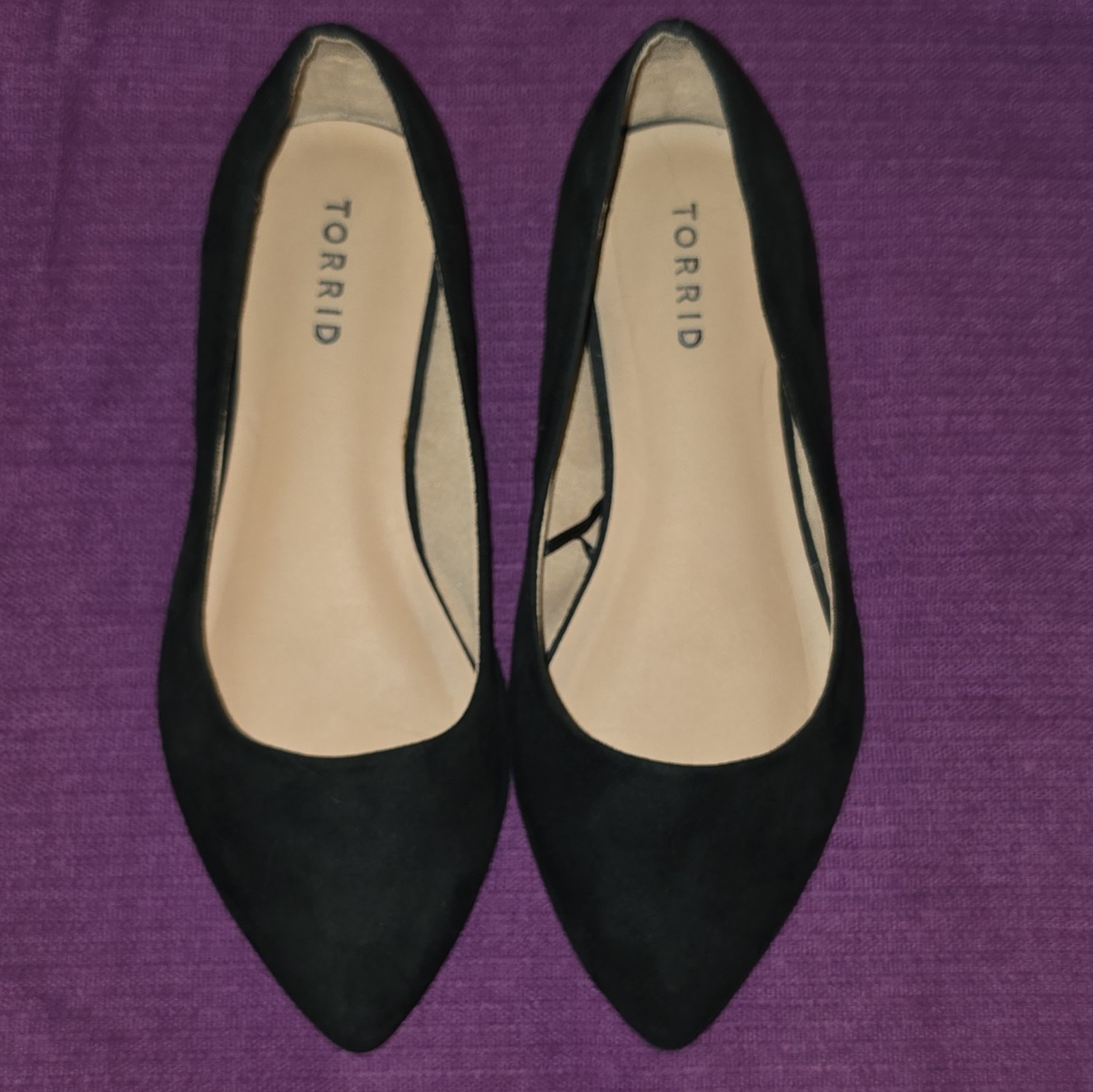 Torrid Women’s Black Pointed Toe Flat Slip On Faux Suede Shoes Size 7.5W