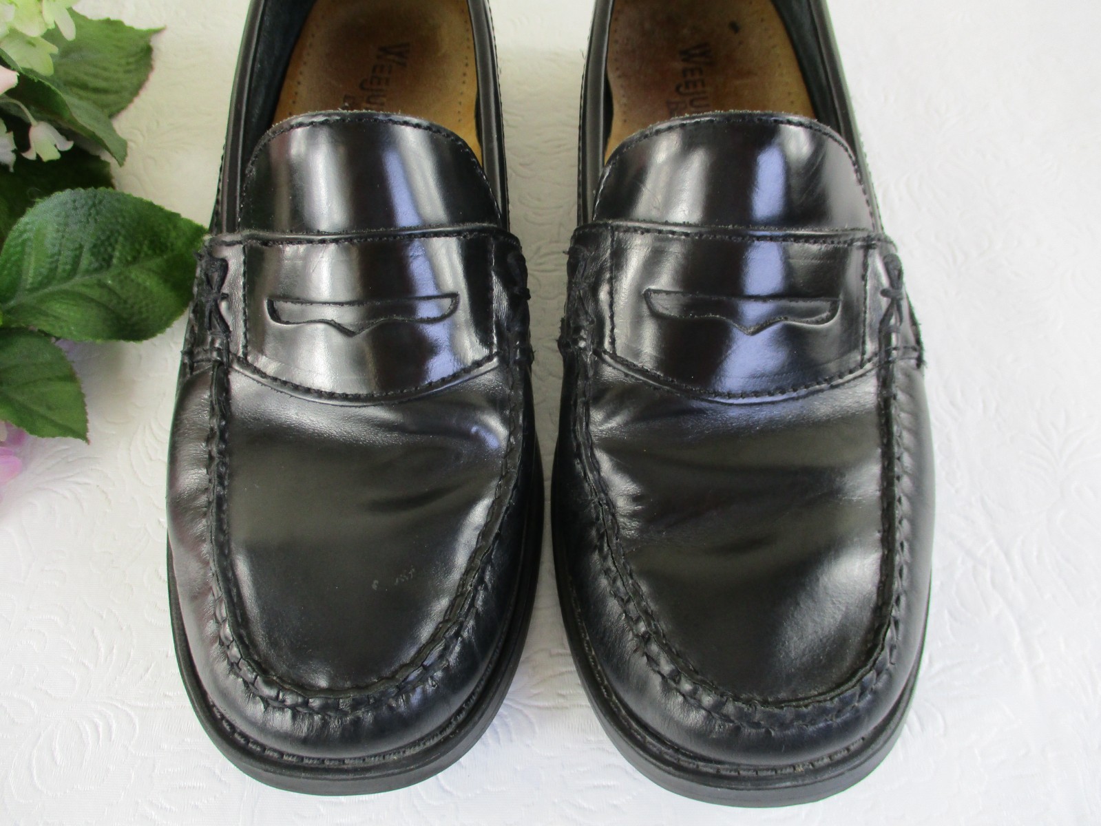GH Bass Weejuns 7W Katherine II Penny Loafers Black Leather Shoes made Brazil