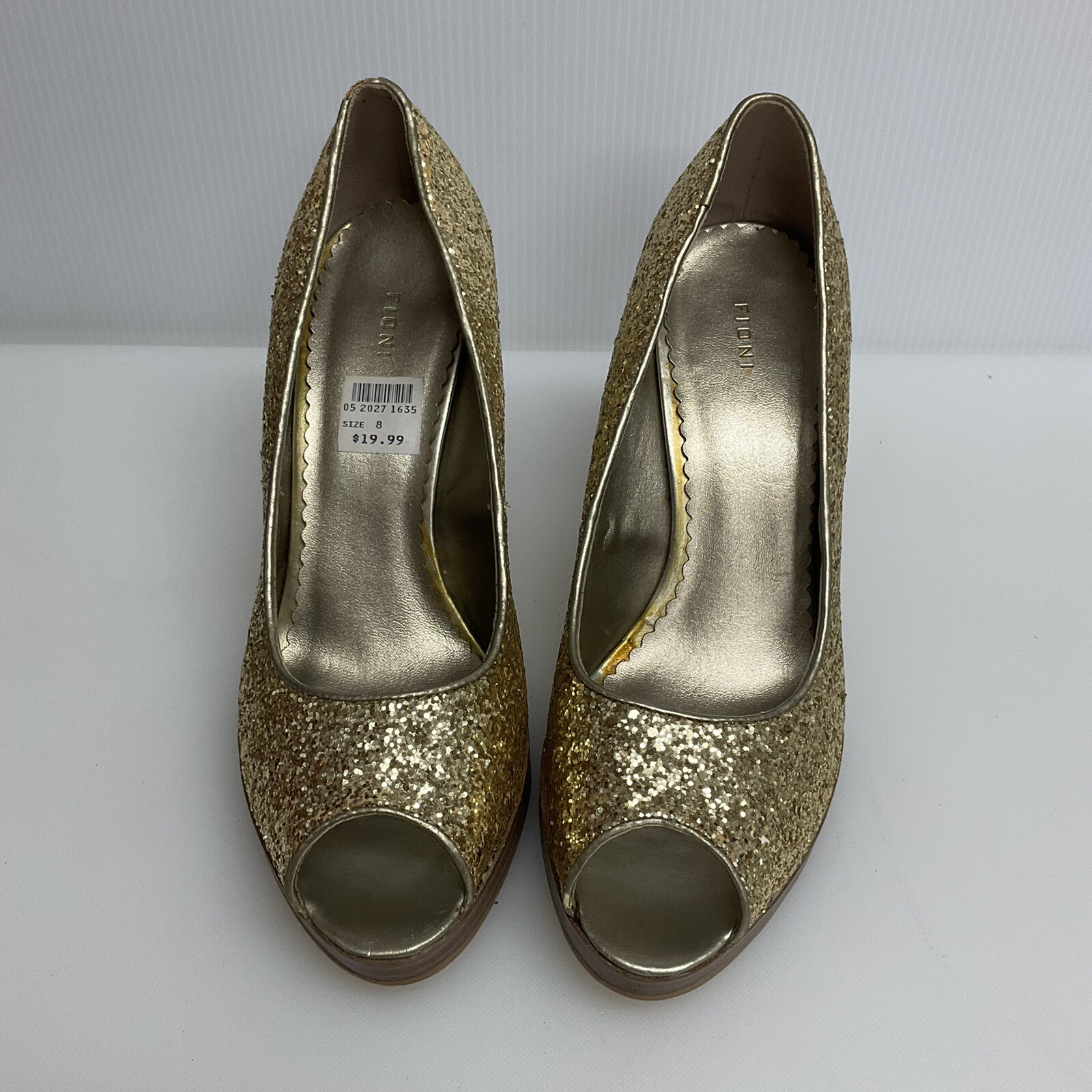 FIONI sz 8 Peep Toe Sparkle Gold Glitter Platform Cocktail Party Heels