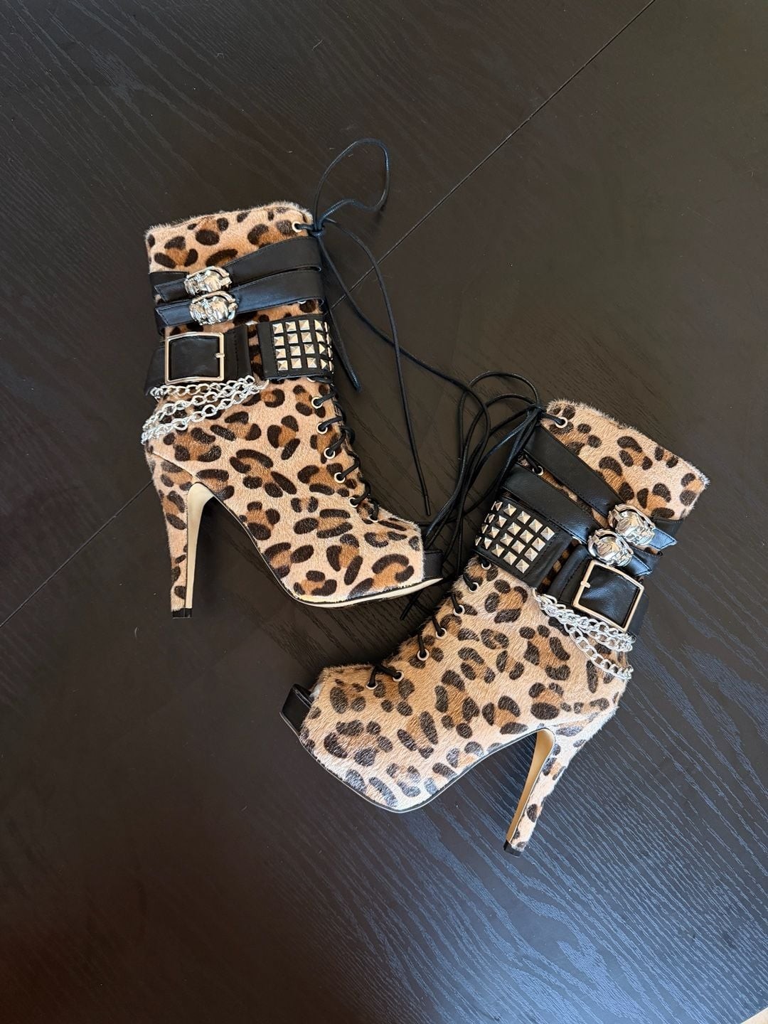 Rare Abbey Dawn Avril Lavigne Worn Style Leopard Platform Boots Heels US 6