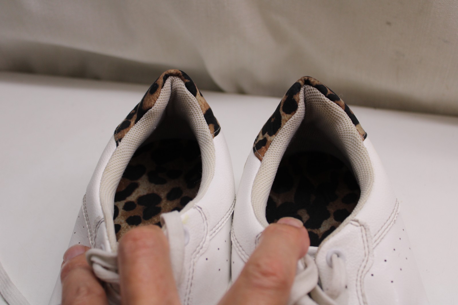 PULL&BEAR white fashion low-top casual trainer sneakers leopard heel tab 7.5