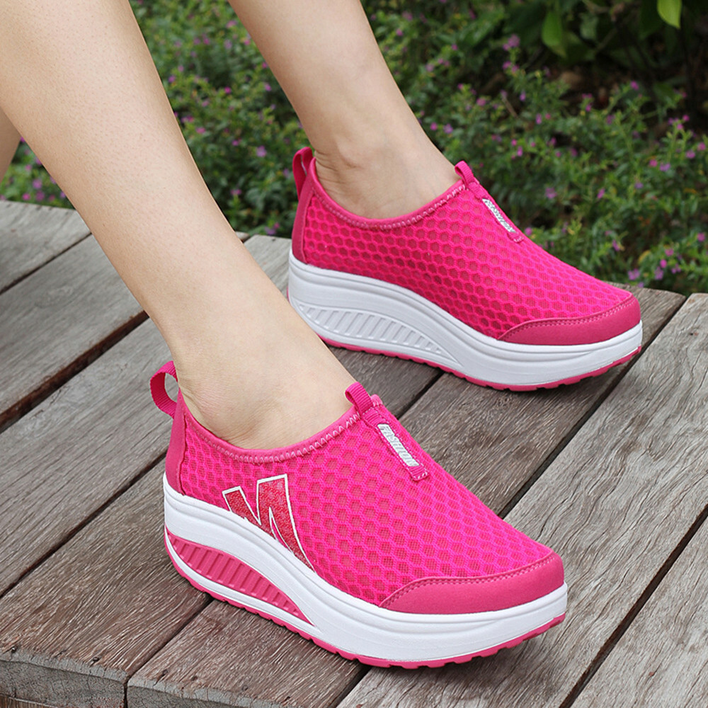 Women Casual Sport Shoes Walking Platform Breathable Mesh Running Wedges Shoes
