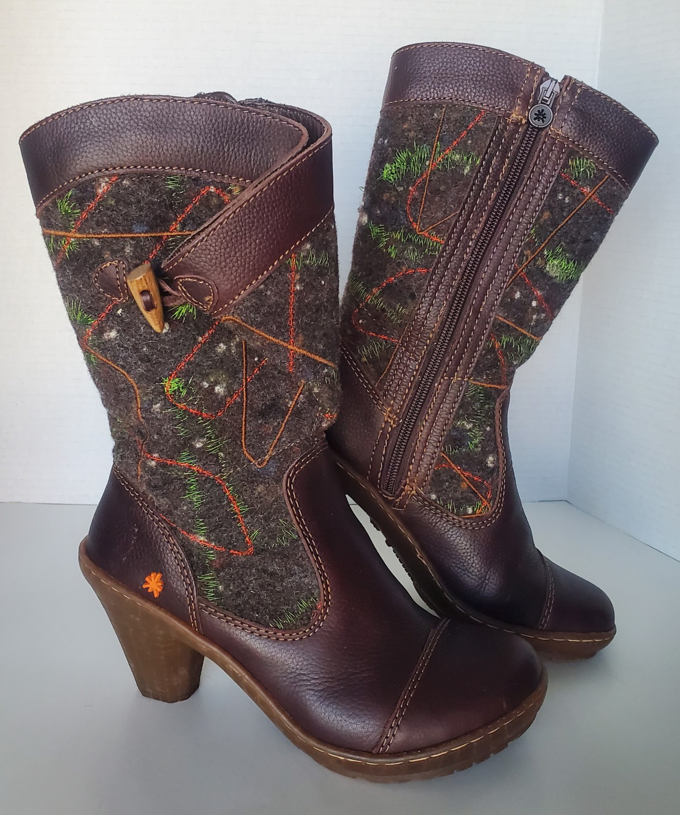 The ART Company Brown Leather & Wool Heeled Side Zip Comfort Boots EU37 US6.5/7
