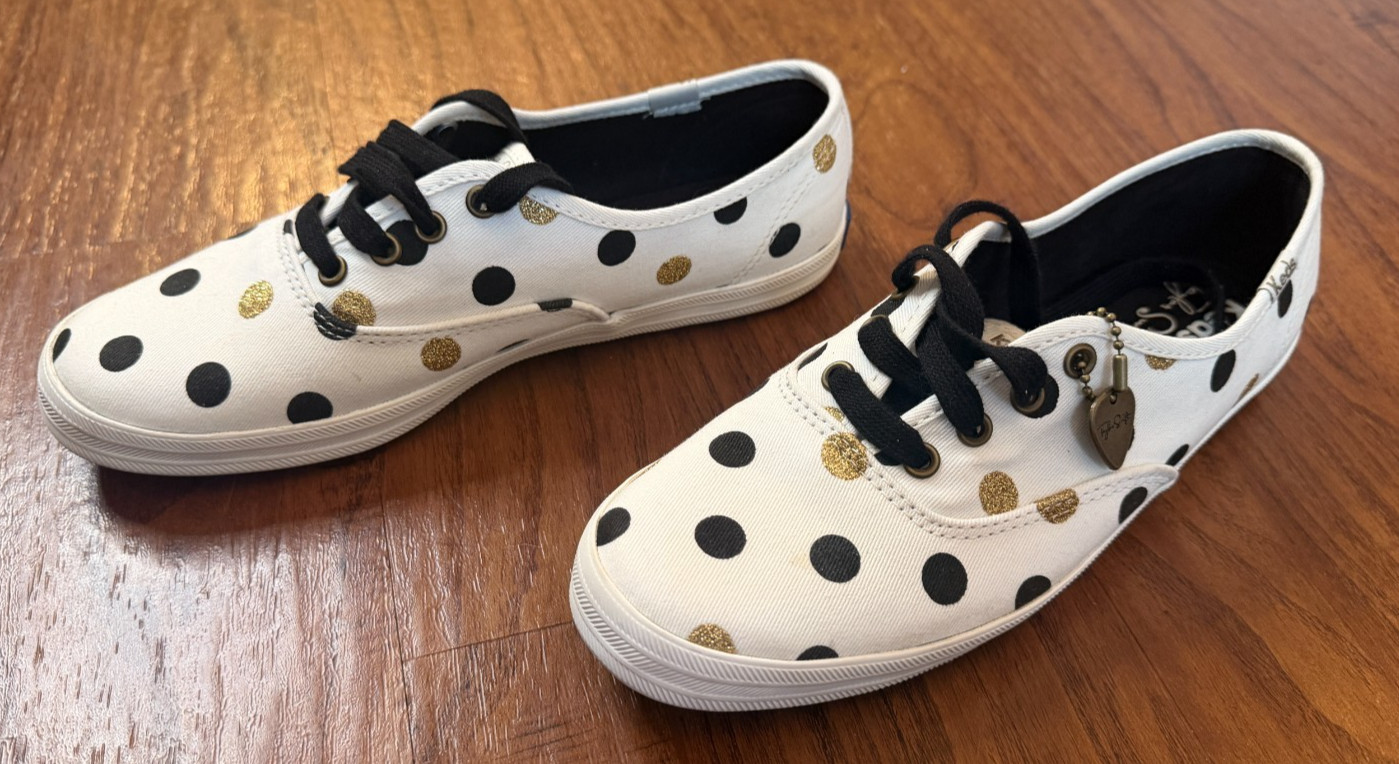 RARE Keds Taylor Swift Champion Glitter Dot Sneakers + Guitar Pick Charm Sz 6.5