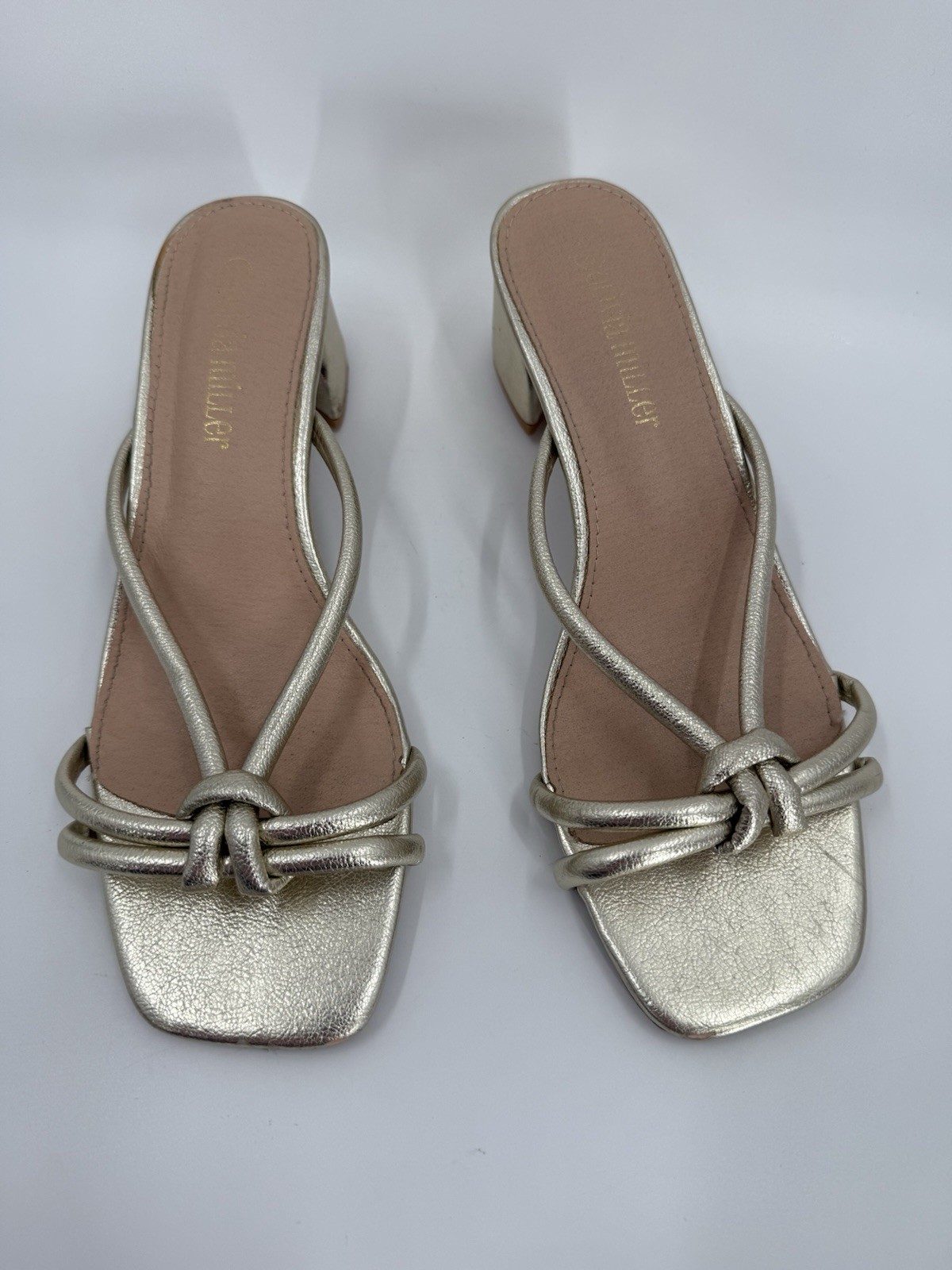 Olivia Miller Women’s Emerald Gold Metallic Sandal Block Heel Size US 9